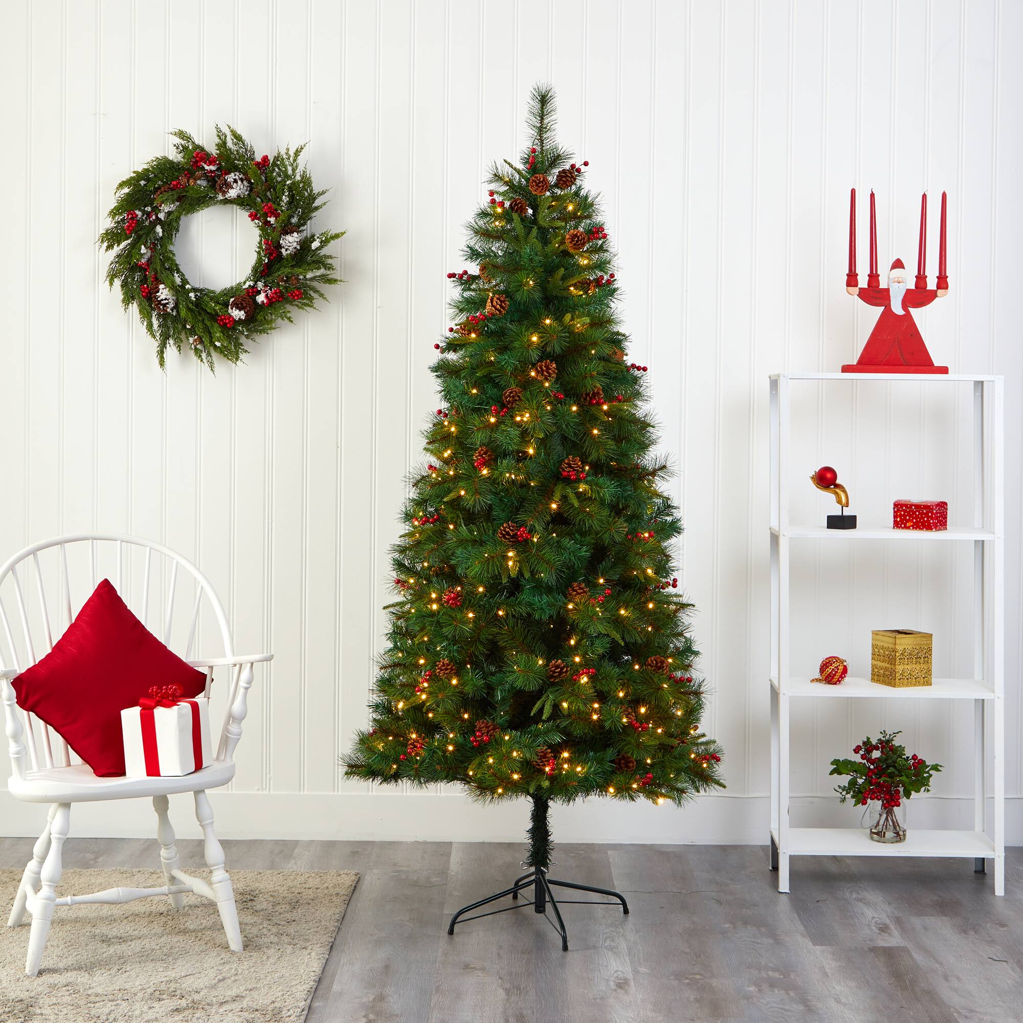 7ft. Pre-Lit Mixed Pine Artificial Christmas Tree, Clear LED Lights